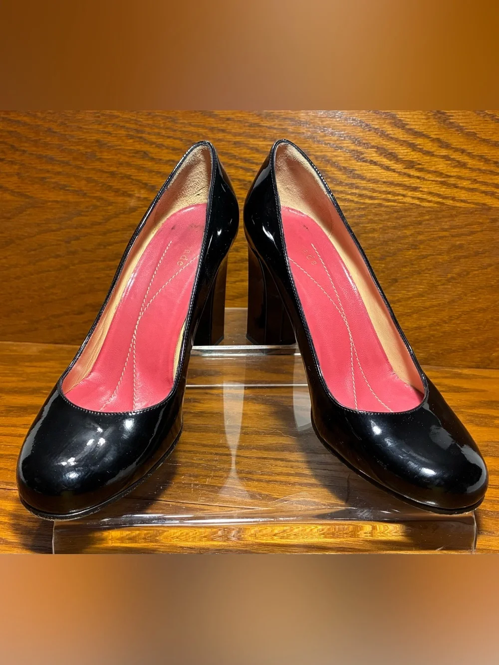 Kate Spade ITALY MADE Black Patent Leather Block Heel Pumps Size 6